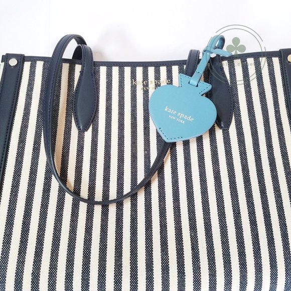 MAKE AN OFFER New Kate Spade Market Striped Medium Canvas Blue Beige Tote - Picture 5 of 8
